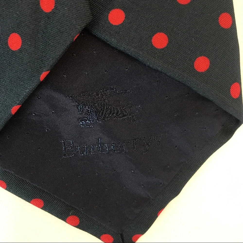 Vintage Burberry Silk Navy Red Polka Dot Tie